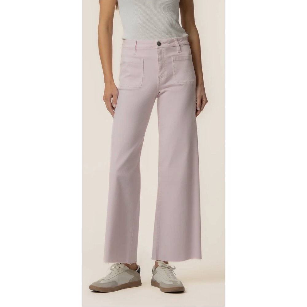 KUT from the Kloth Meg Wide Leg Pink Jeans Patch Pocket Crop Raw Hem Sz 14 Y2K
